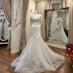 Slip Silhouette Lace Gem Detail Wedding Dress